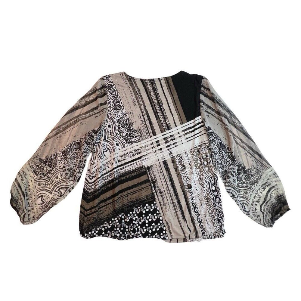 Alfani Blouse Womens Large Abstract Top Paisley Sheer Balloon Sleeve Boho Shirt - Picture 2 of 9